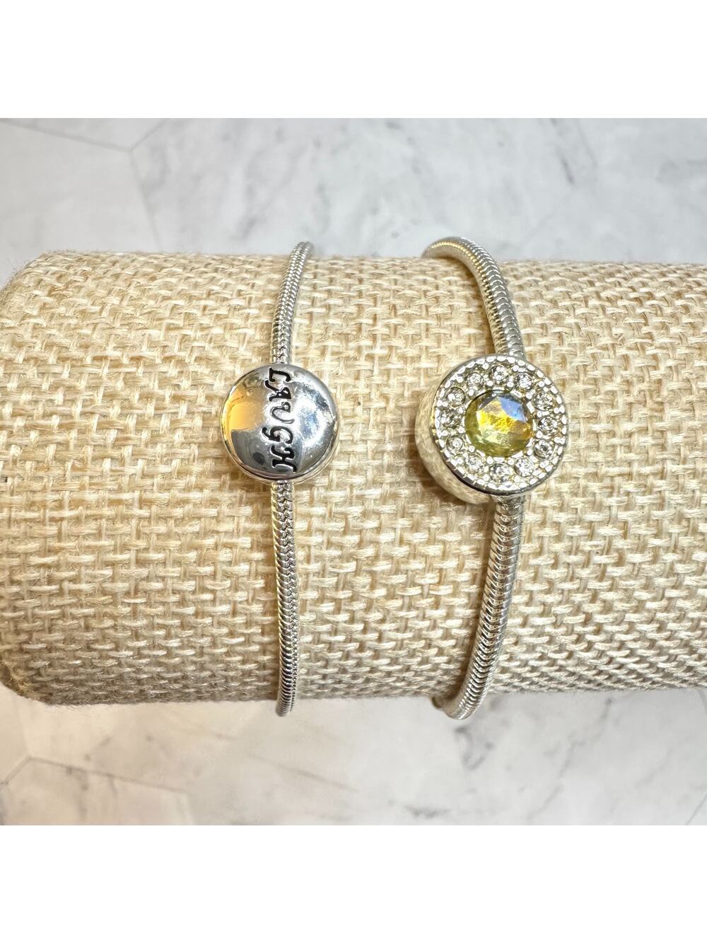 2 Avon Charm Bracelets Cherished Memories Starter Silver Tone Laugh Rhinestone
